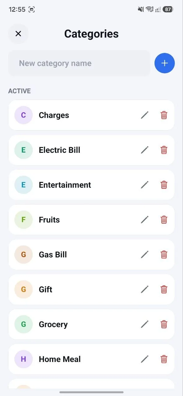Custom, color-coded expense categories