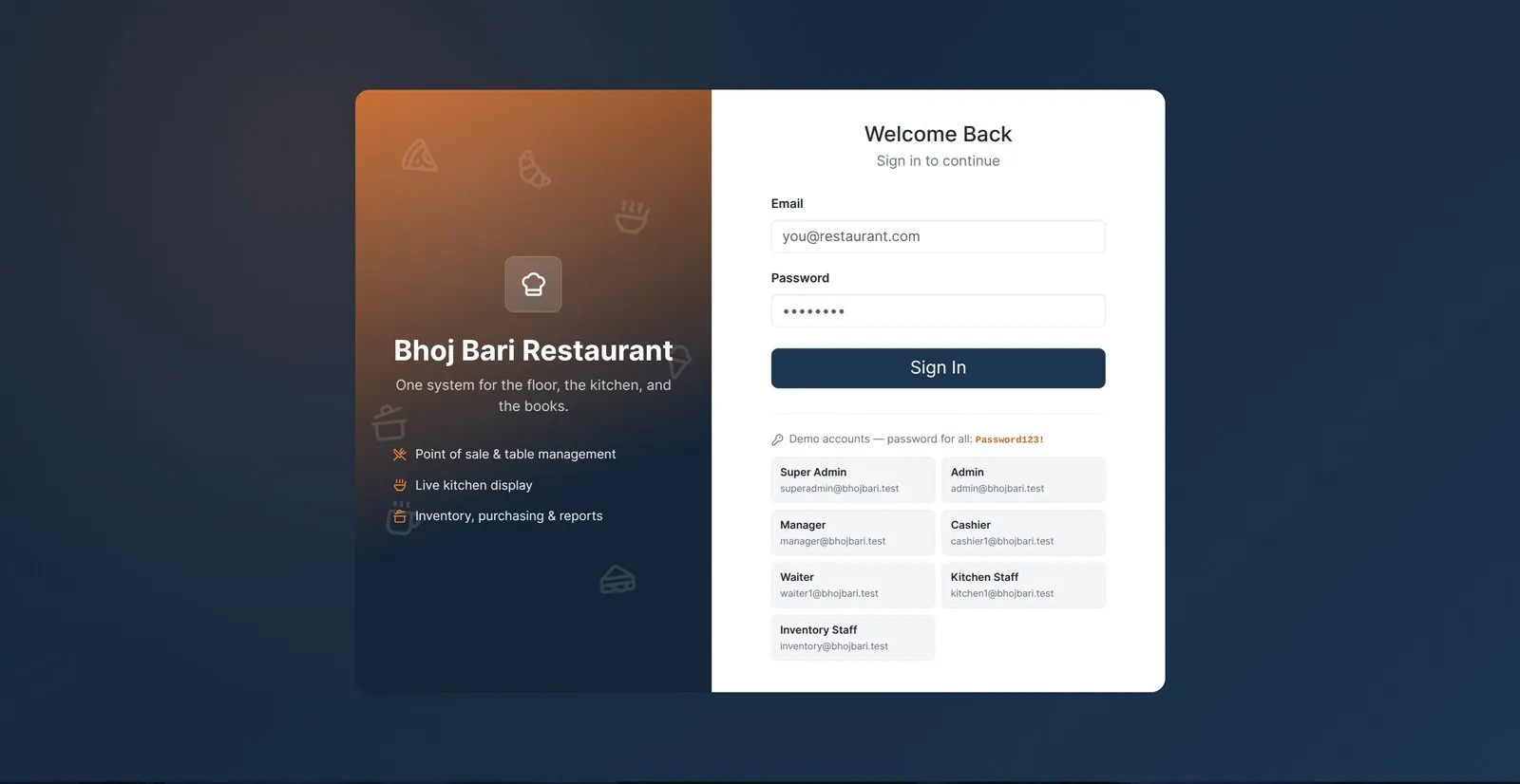 Restaurant POS screenshot