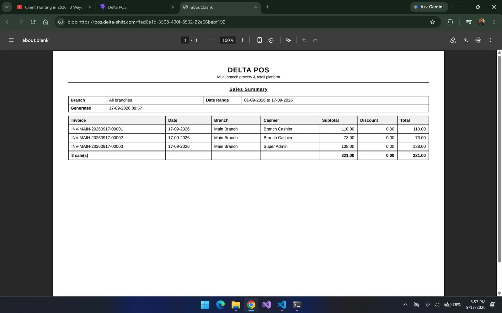 Sales summary exported as a print-ready PDF